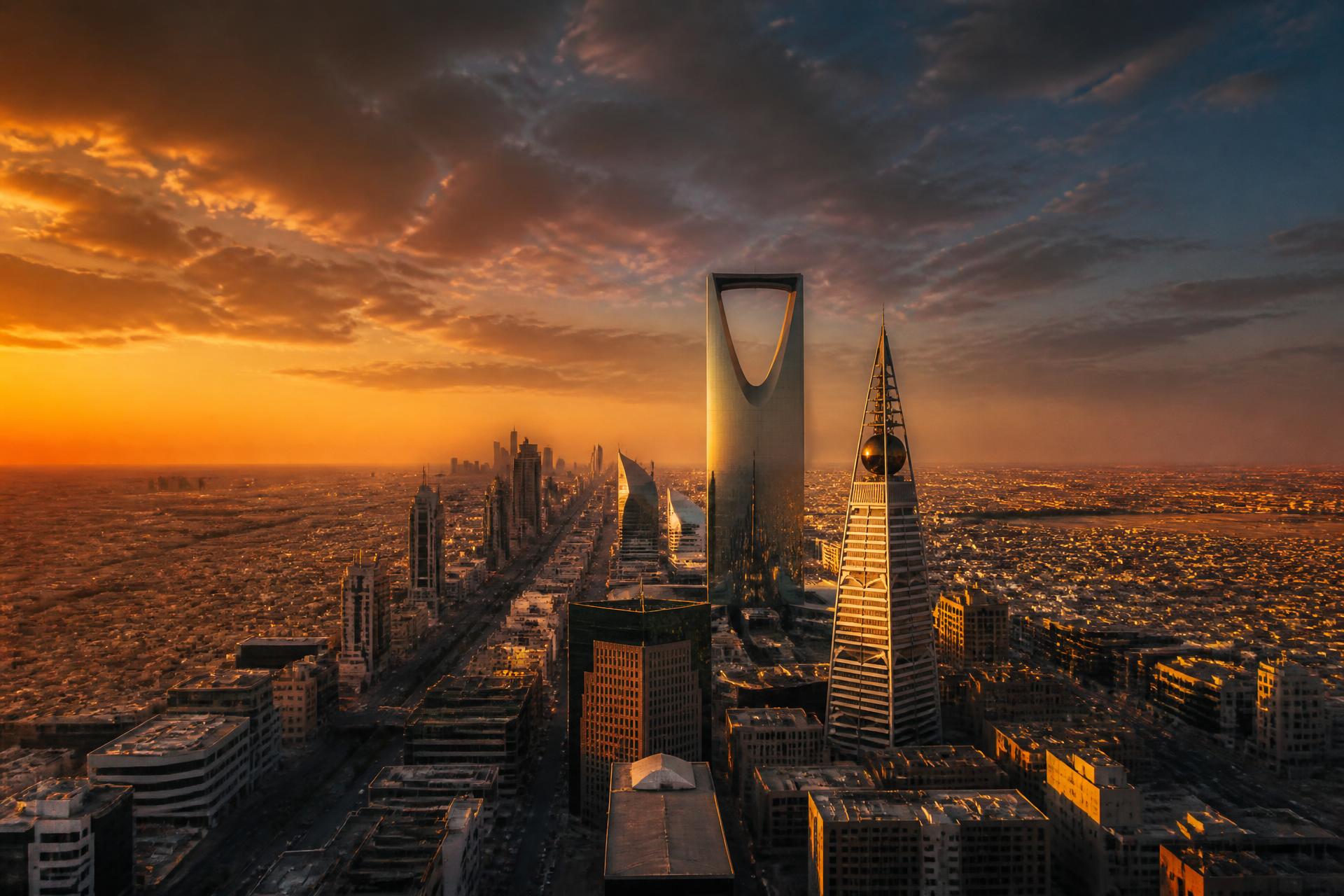 Riyadh skyline at golden hour